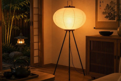 Lampe de sol en bambou et papier de riz pour le coin du salon : style Japandi