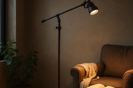 Lampe sur pied en acier brut pour salle d&rsquo;étude